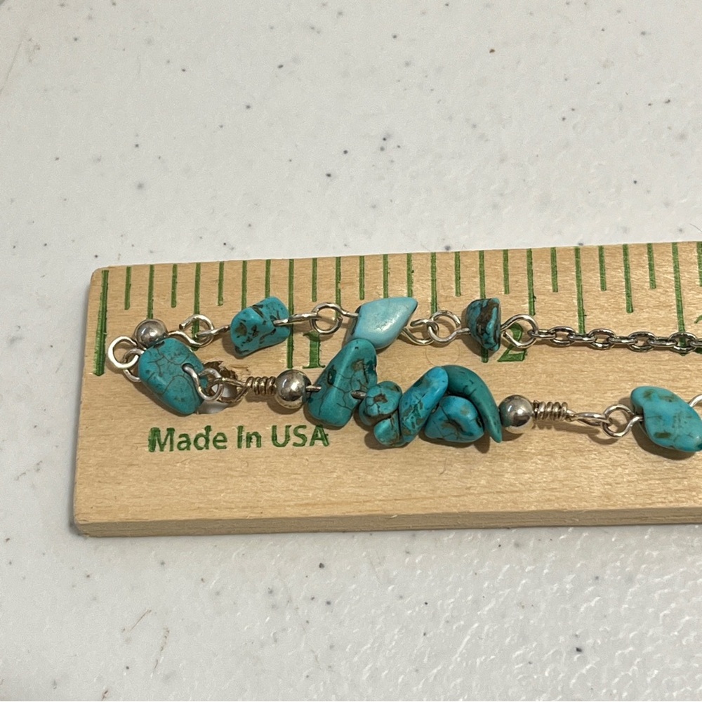 Handmade Turquoise & Silver Color Rope Necklace 47 Inch Beaded Chain - Picture 8 of 9
